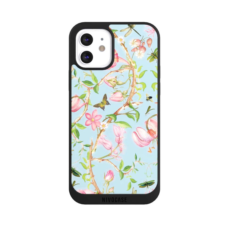 iPhone 12 NIVOpure Fleurs Botaniques Vintage Bleu