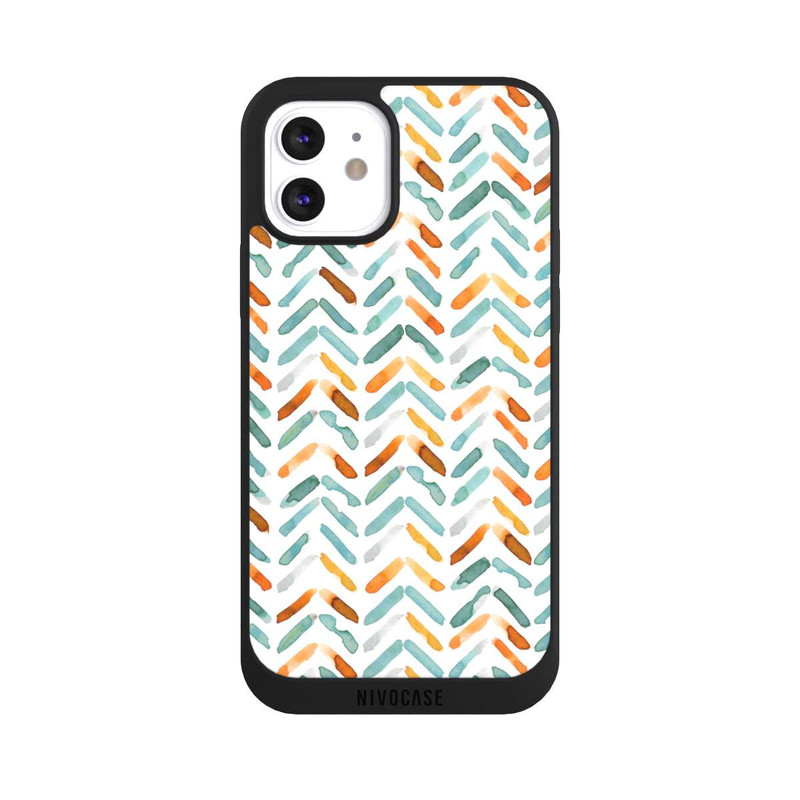iPhone 12 NIVOpure Elegantes Herbstchevron Blau Orange