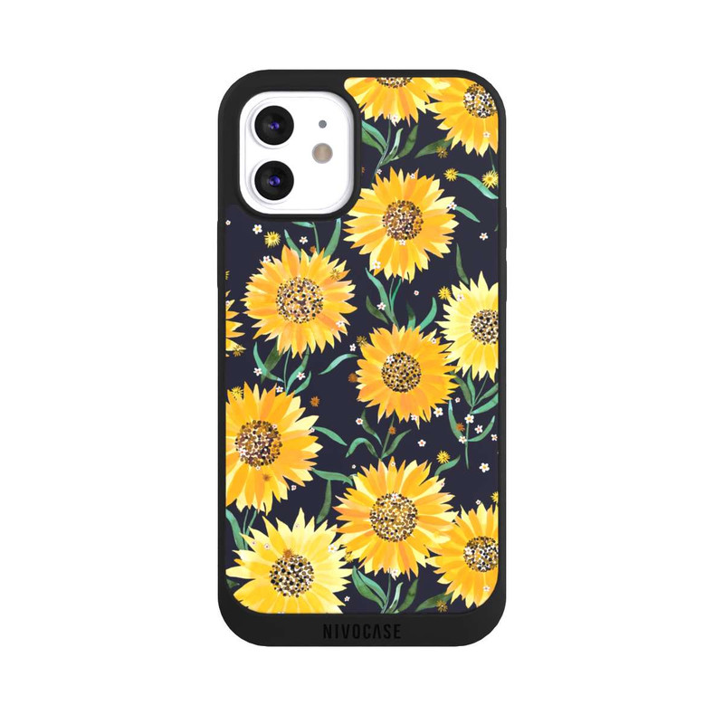 iPhone 12 NIVOpure Fleurs de Tournesol sur Fond Noir