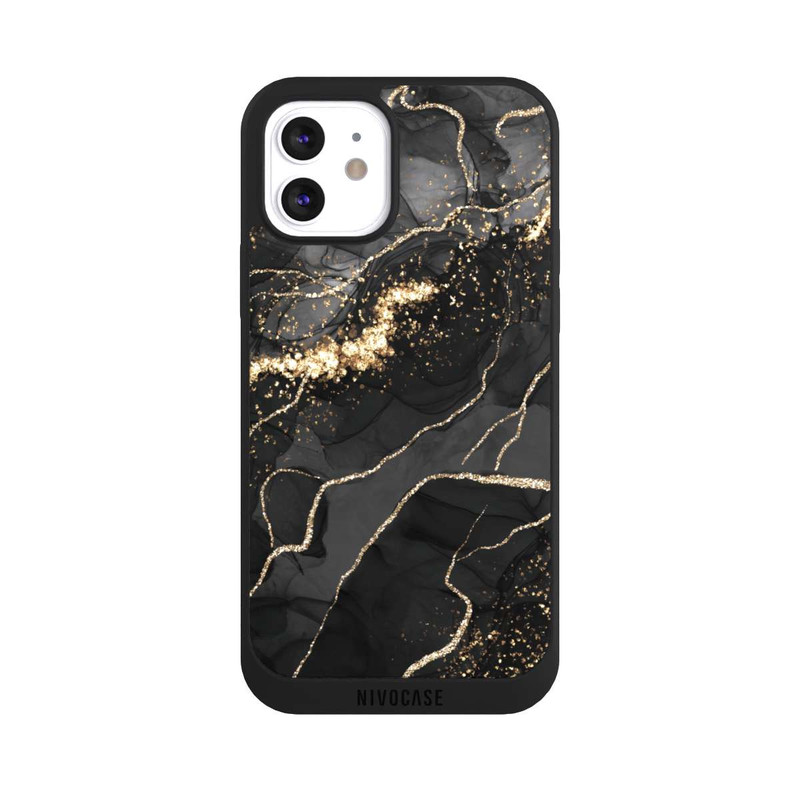 iPhone 12 NIVOpure Dark Marble Swirls Gold Look