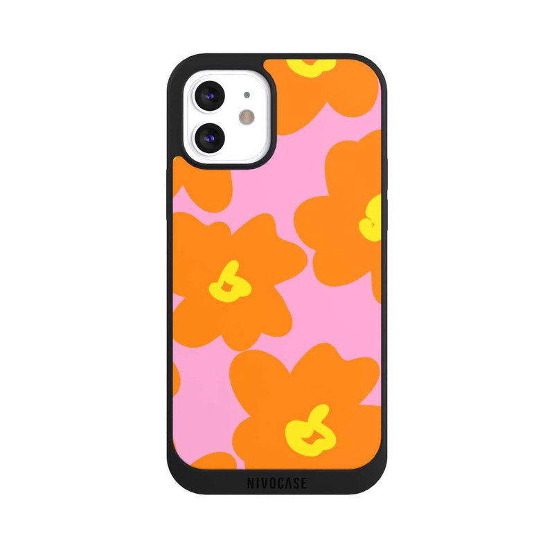 iPhone 12 NIVOpure Retro Blumenmuster Pink und Orange