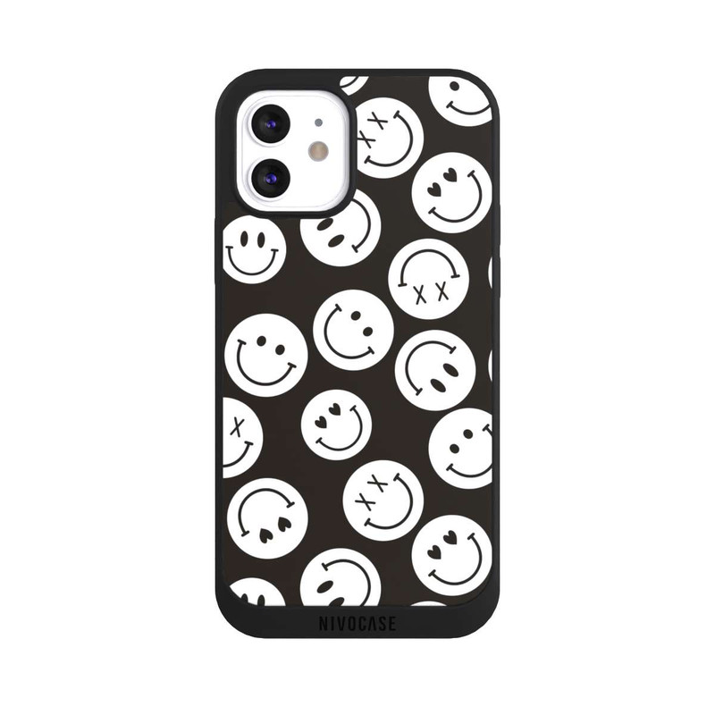iPhone 12 NIVOpure Smiles Emotes Pattern Black And White