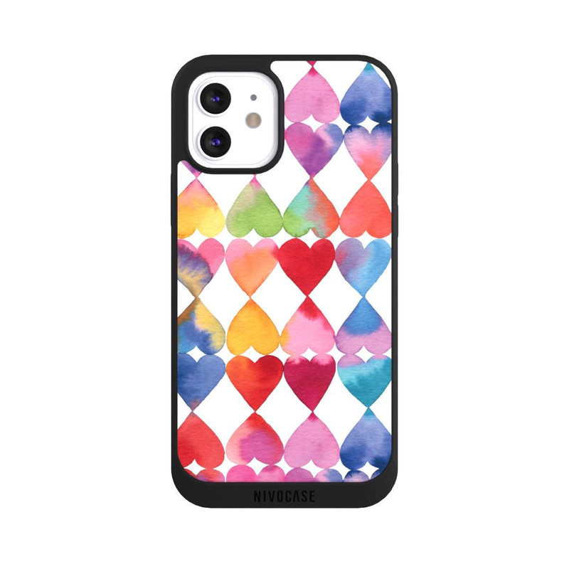 iPhone 12 NIVOpure Colorful Watercolor Hearts Pattern