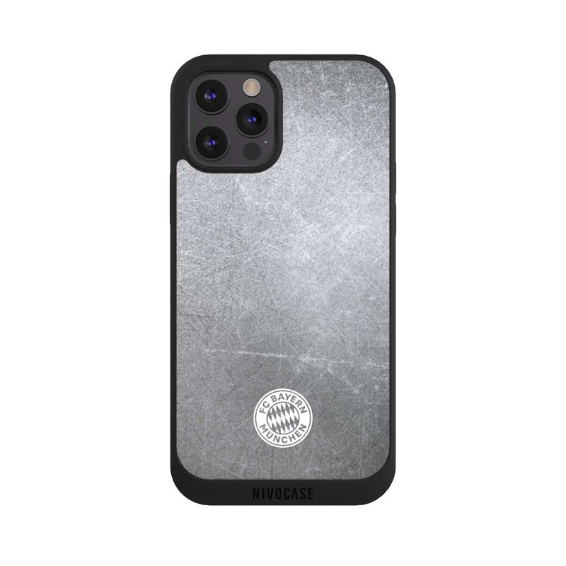 iPhone 12 Pro NIVOpure Logo FCB Classique Petit - Blanc sur Fond Métallique