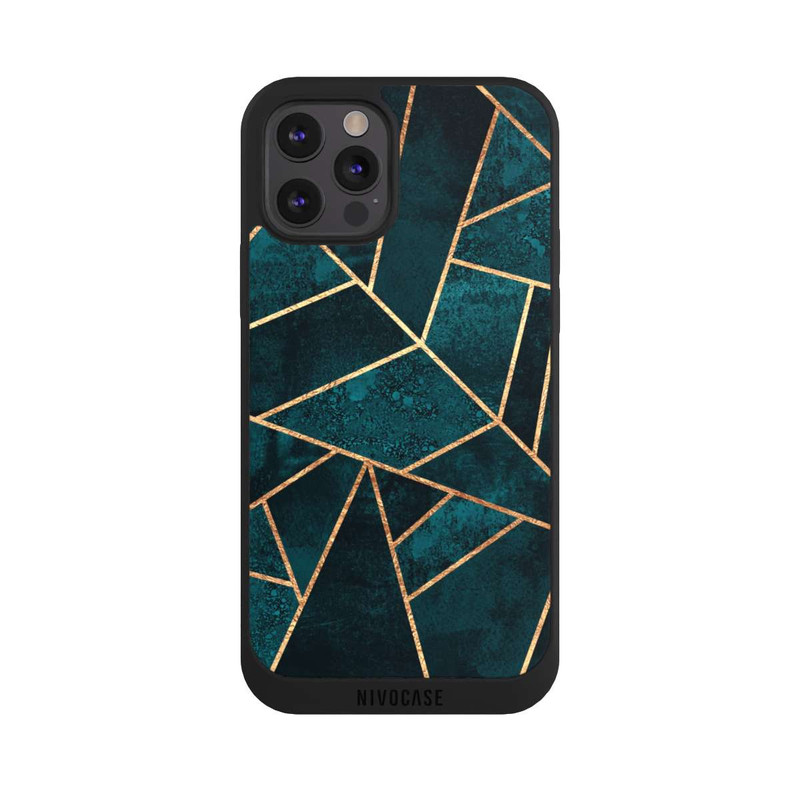 iPhone 12 Pro NIVOpure Tief Blaugrün Stein Gold Druck