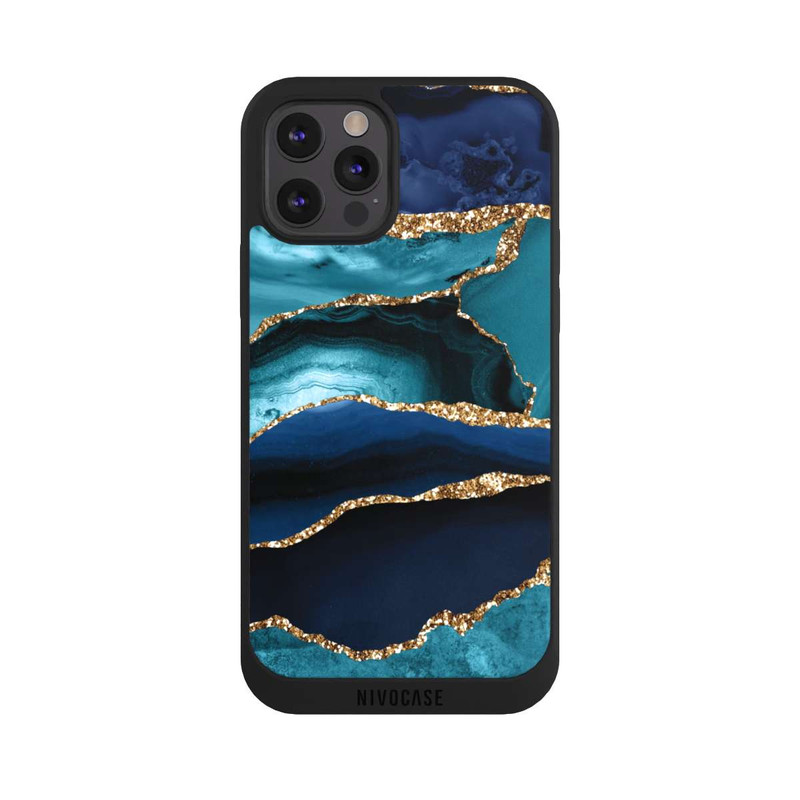 iPhone 12 Pro NIVOpure Dark and Light Blue Marble Gold Glitter Look