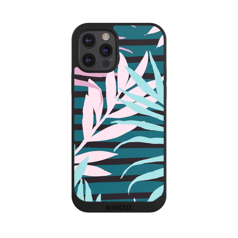 iPhone 12 Pro NIVOpure Pastell-Dschungelblätter rosa blaugrün