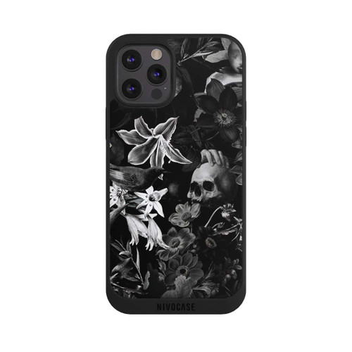 Apple iPhone 12 Pro NIVOpure Totenköpfe und Blumen auf schwarzem Hintergrund