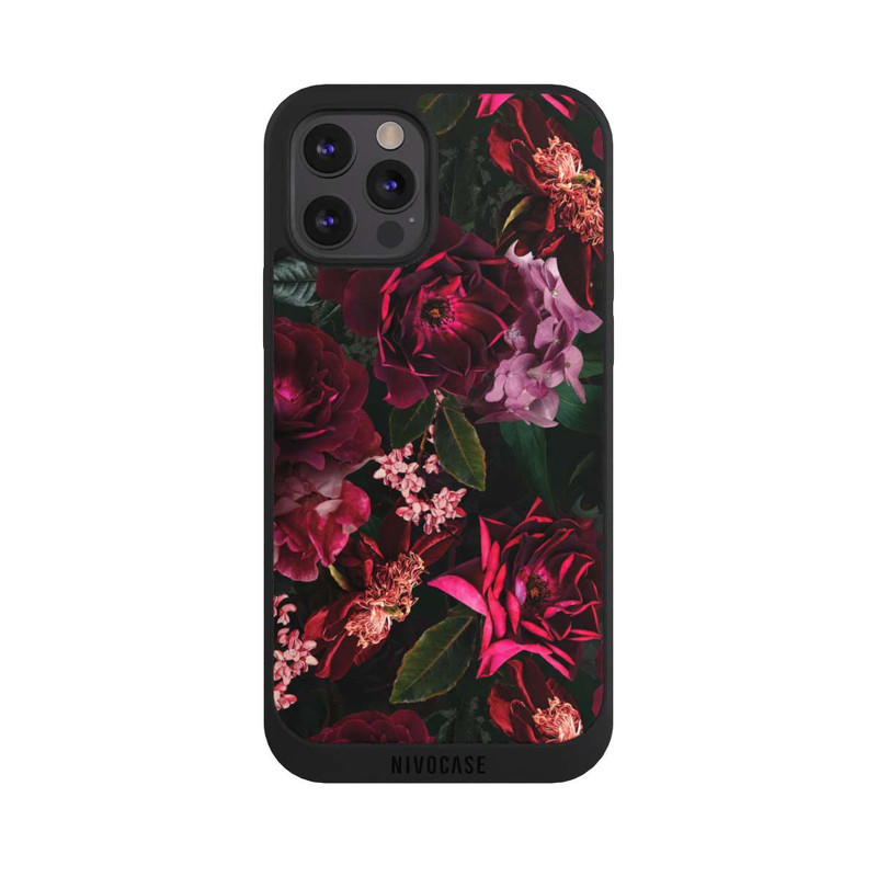 iPhone 12 Pro NIVOpure Dunkelrote und rosa Blüten