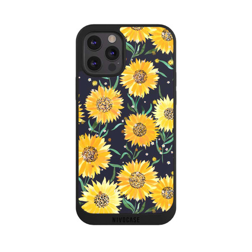 Apple iPhone 12 Pro NIVOpure Fleurs de Tournesol sur Fond Noir
