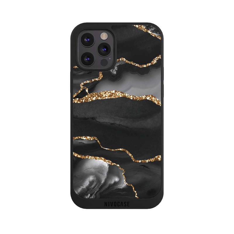 iPhone 12 Pro NIVOpure Dark Marble Stripes Gold Look