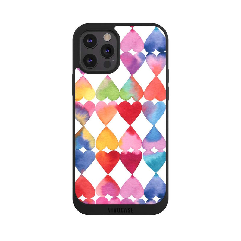 iPhone 12 Pro NIVOpure Colorful Watercolor Hearts Pattern