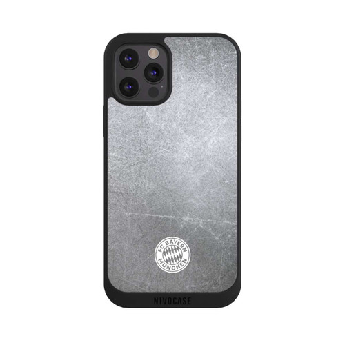 Apple iPhone 12 Pro Max NIVOpure Logo FCB Classique Petit - Blanc sur Fond Métallique