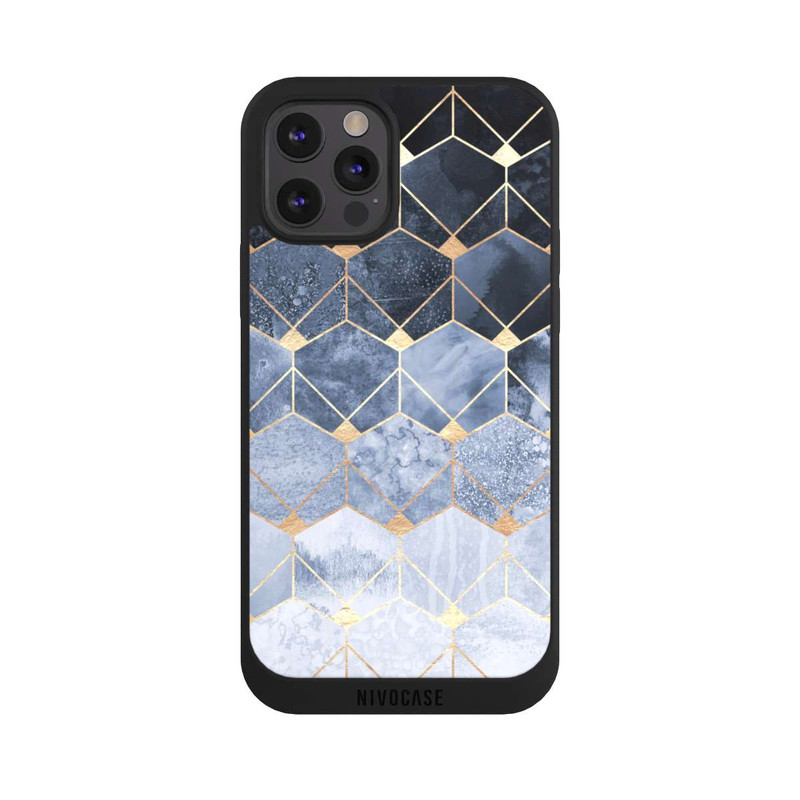 iPhone 12 Pro Max NIVOpure Impression Or Hexagones Bleus Et Diamants