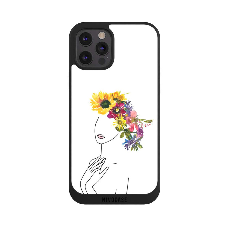 iPhone 12 Pro Max NIVOpure Line Art femme et couronne de fleurs