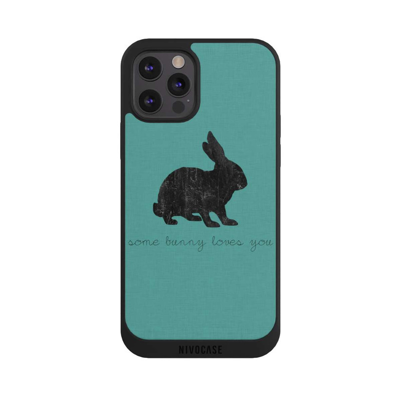 iPhone 12 Pro Max NIVOpure Some Bunny Loves You - Noir sur turquoise