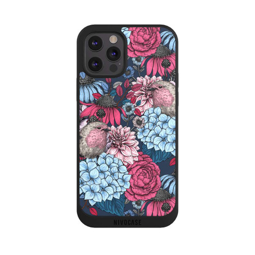 Apple iPhone 12 Pro Max NIVOpure Oiseaux et fleurs rouge pétrole