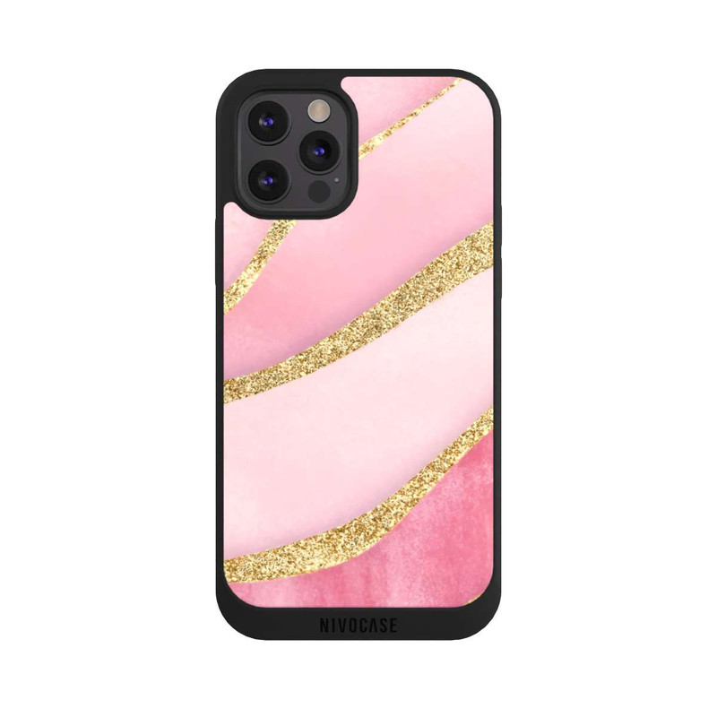 iPhone 12 Pro Max NIVOpure Pink Marble Goldprint Stripes