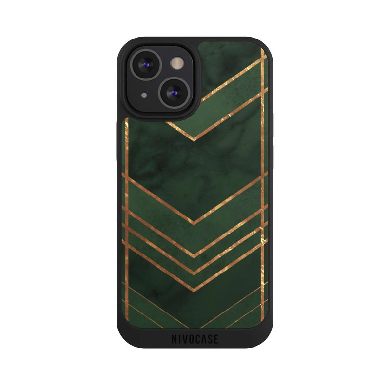 iPhone 13 Mini NIVOpure Dark Green Pattern Golden Stripes