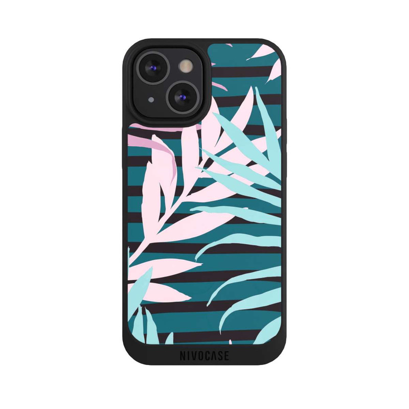 iPhone 13 Mini NIVOpure Pastel Jungle Leaves Pink Teal Seamless