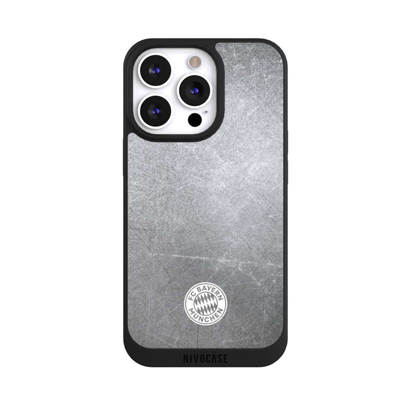 iPhone 13 Pro NIVOpure Logo FCB Classique Petit - Blanc sur Fond Métallique