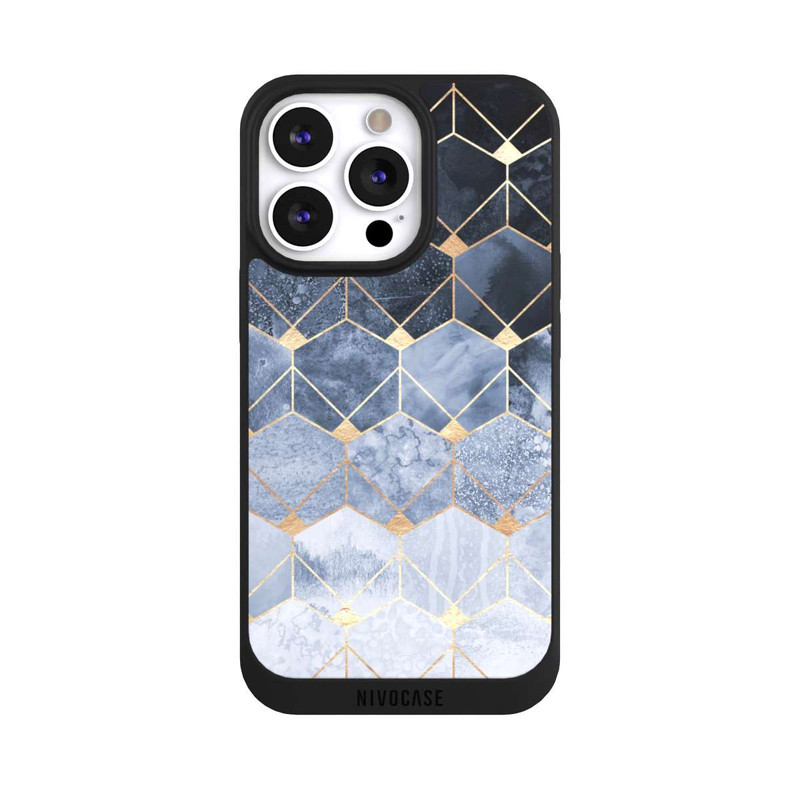 iPhone 13 Pro NIVOpure Impression Or Hexagones Bleus Et Diamants