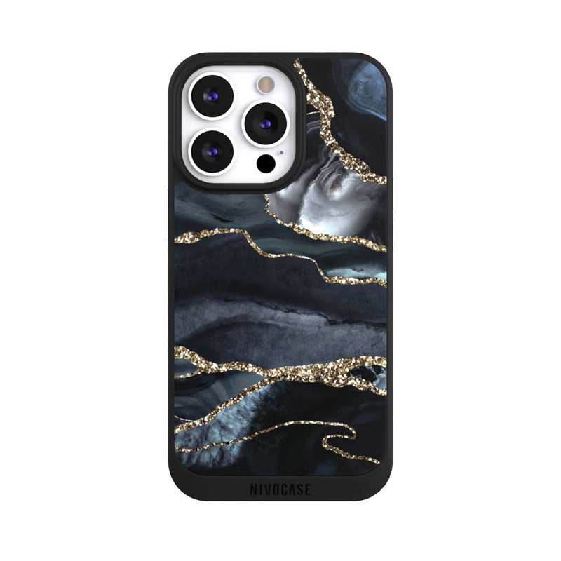 iPhone 13 Pro NIVOpure Dunkler Marmor Gold Glitzerlook