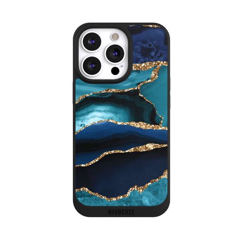Apple iPhone 13 Pro NIVOpure Dark and Light Blue Marble Gold Glitter Look