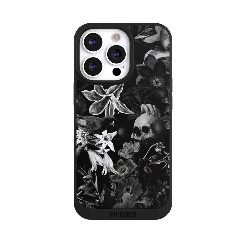 iPhone 13 Pro NIVOpure Skulls and Flowers on Black Background