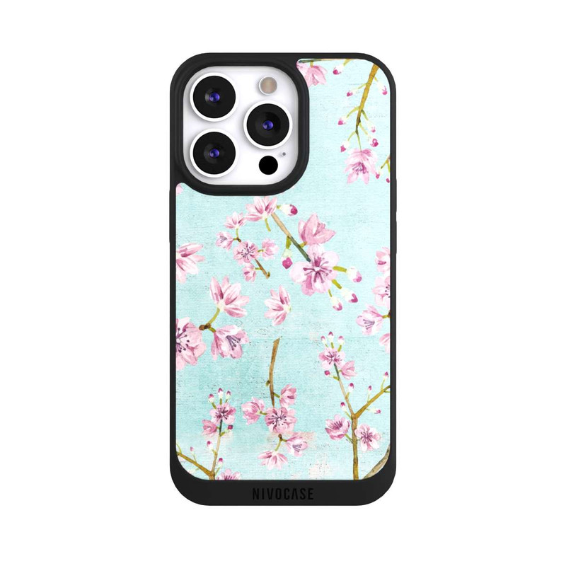 iPhone 13 Pro NIVOpure Motif de brindilles de fleurs de cerisier bleu clair