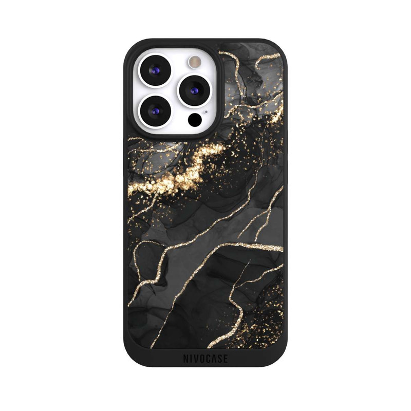 iPhone 13 Pro NIVOpure Dunkler Marmor Wirbel Goldoptik