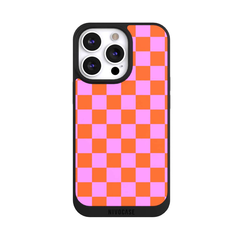 iPhone 13 Pro NIVOpure Checked Pattern Orange Pink Small Squares