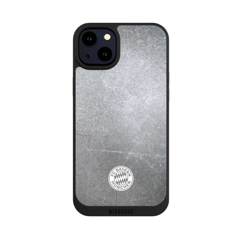 iPhone 14 Plus NIVOpure Klassisches FCB Logo Klein - Weiß auf Metalllook