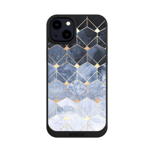 Apple iPhone 14 Plus NIVOpure Blue Hexagons And Diamonds Gold Print
