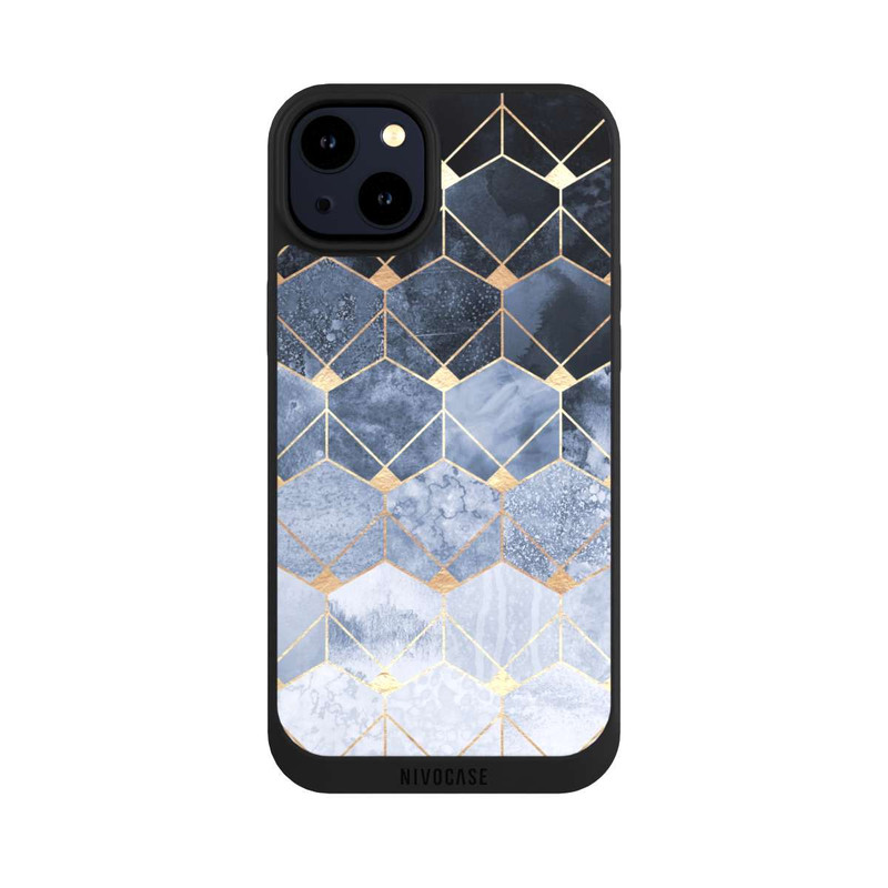 iPhone 14 Plus NIVOpure Blue Hexagons And Diamonds Gold Print