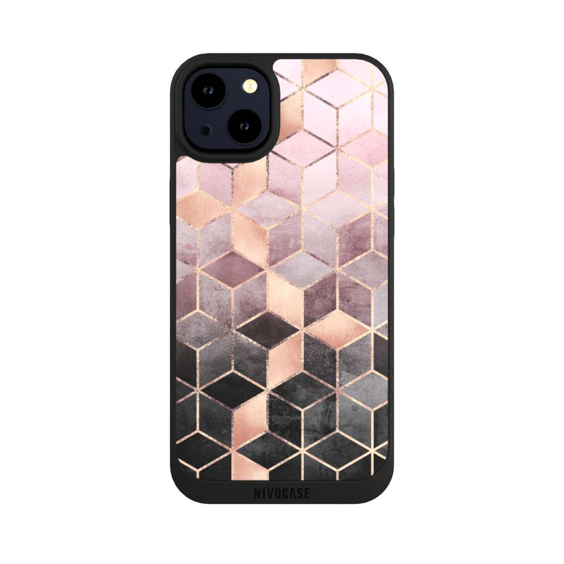 iPhone 14 Plus NIVOpure Imprimé Cubes Dégradés Gris Rose