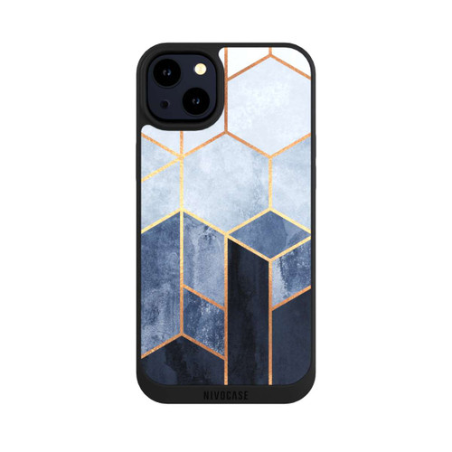 Apple iPhone 14 Plus NIVOpure Soft Blue Hexagons Gold Print