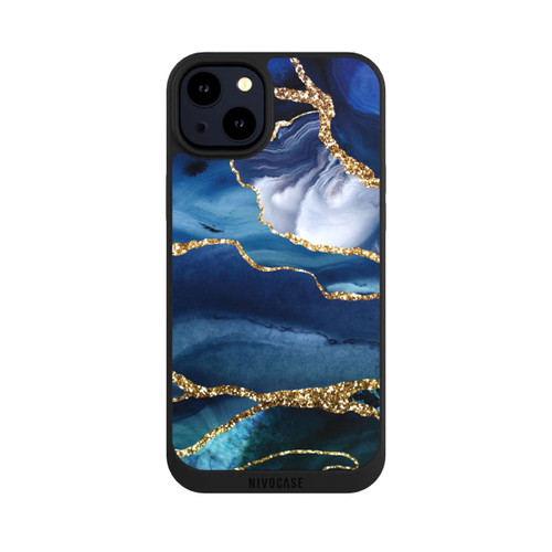 Apple iPhone 14 Plus NIVOpure  Blauer Marmor Gold Glitzer Look