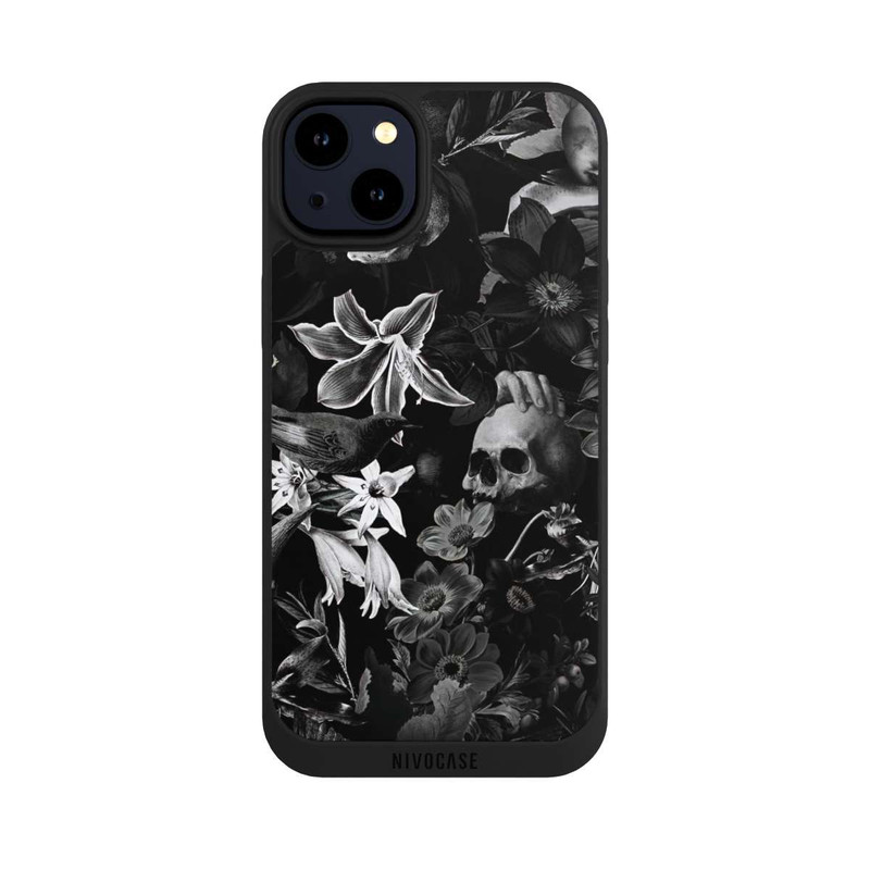 iPhone 14 Plus NIVOpure Skulls and Flowers on Black Background