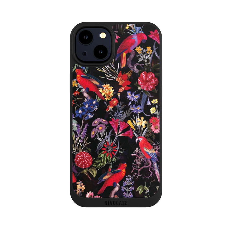 iPhone 14 Plus NIVOpure Dunkle Blumen und Papageien