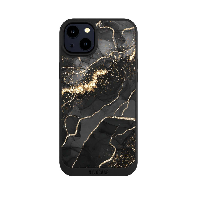 iPhone 14 Plus NIVOpure Dark Marble Swirls Gold Look