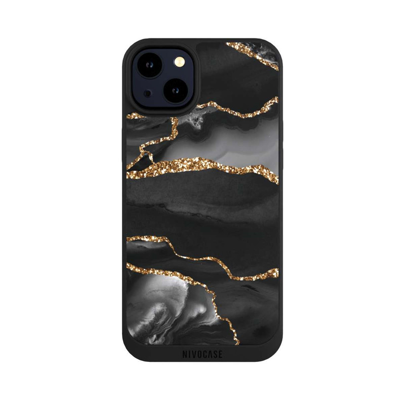 iPhone 14 Plus NIVOpure Dark Marble Stripes Gold Look