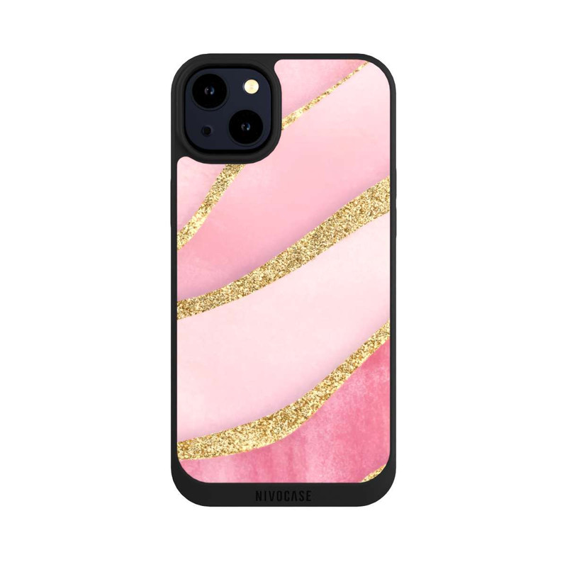 iPhone 14 Plus NIVOpure Pink Marble Goldprint Stripes