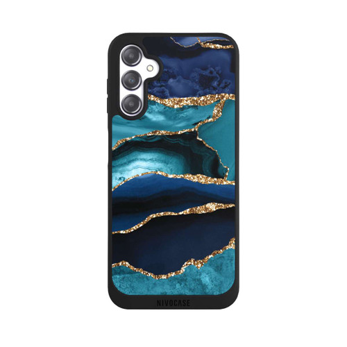 Samsung Galaxy A14 5G NIVOpure Dark and Light Blue Marble Gold Glitter Look