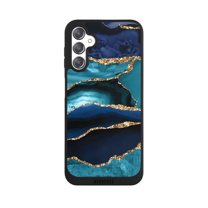 Galaxy A14 5G NIVOpure Dark and Light Blue Marble Gold Glitter Look