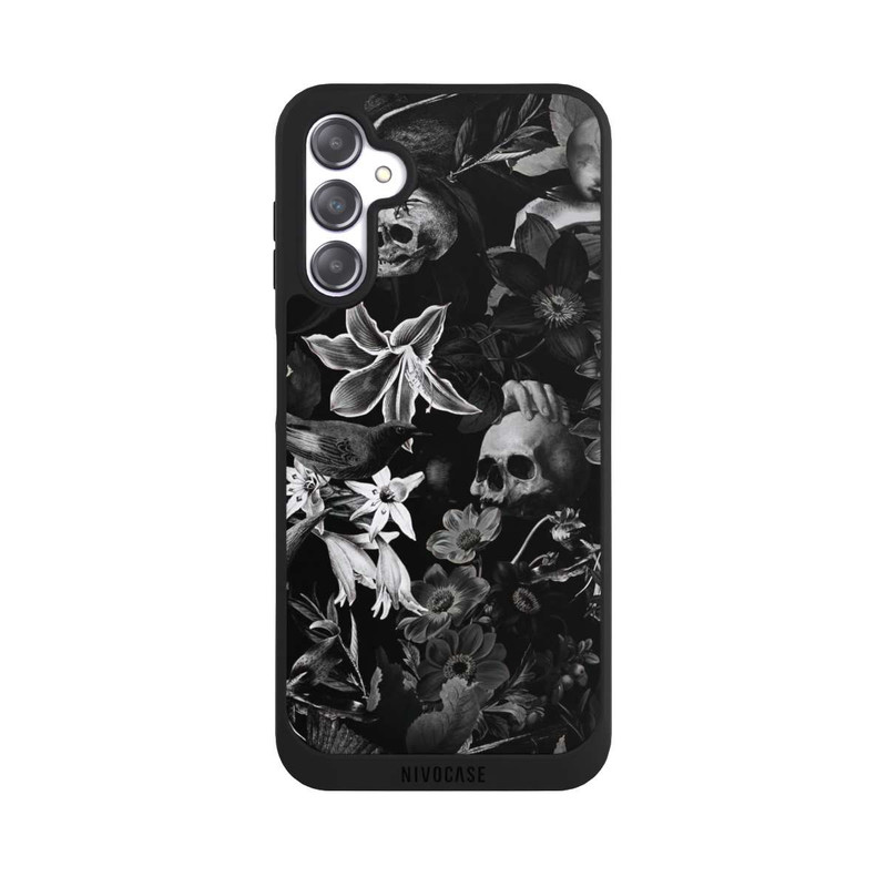 Galaxy A14 5G NIVOpure Totenköpfe und Blumen auf schwarzem Hintergrund