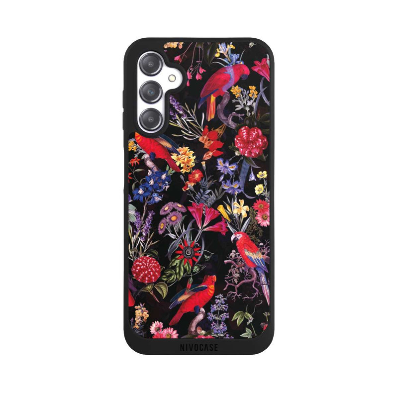 Galaxy A14 5G NIVOpure Dunkle Blumen und Papageien