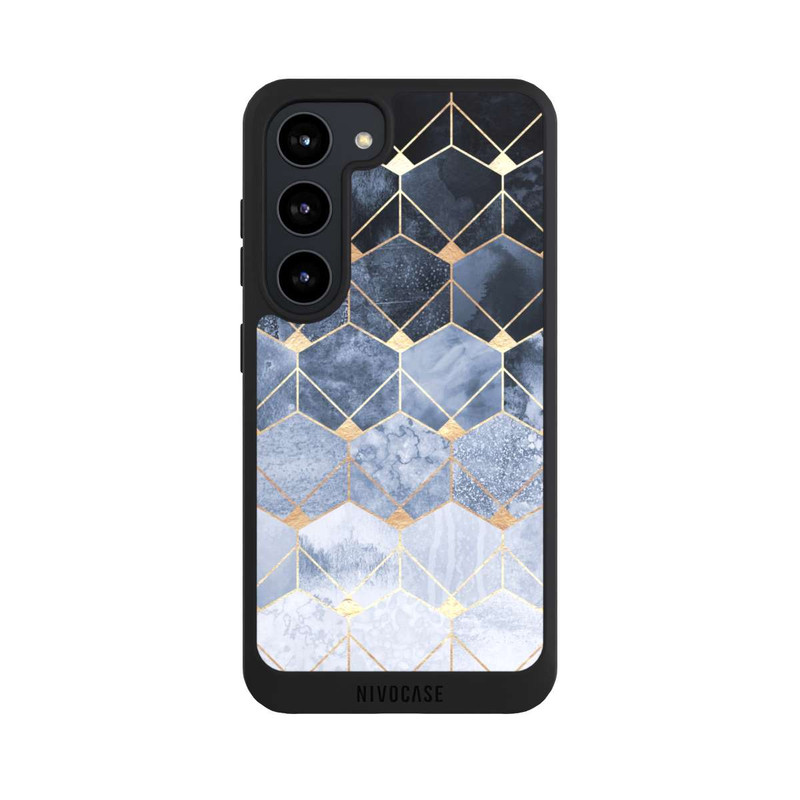 Galaxy S23 NIVOpure Blue Hexagons And Diamonds Gold Print