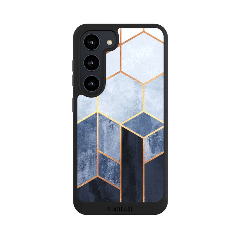 Galaxy S23 NIVOpure Blauer Farbverlauf Sechsecke Golddruck