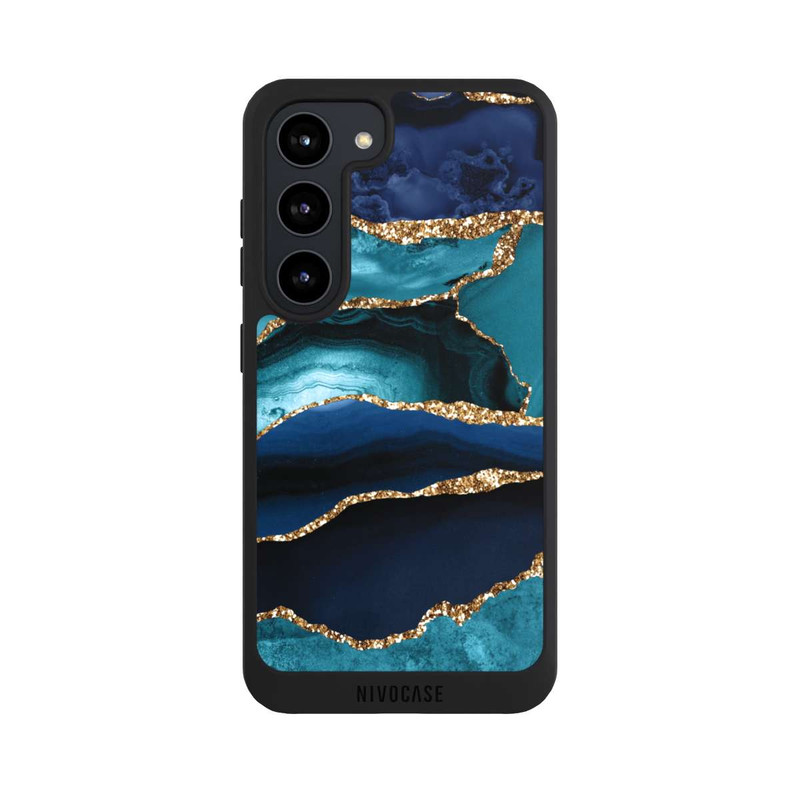 Galaxy S23 NIVOpure Aspect pailleté doré marbré bleu foncé et bleu clair